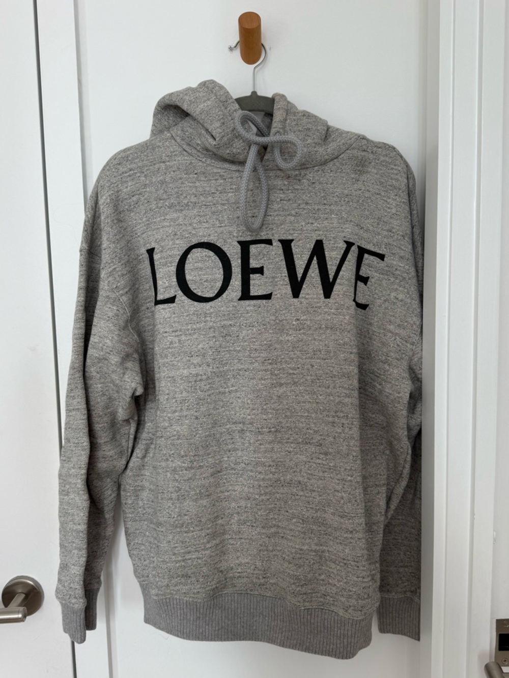 Loewe Grey Marled Logo Hoodie with Black Lettering